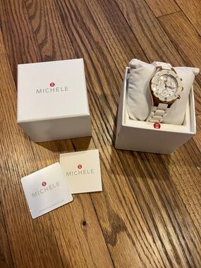 Michele Tahitian Jelly Bean Chronograph Watch in White with Gold Accents